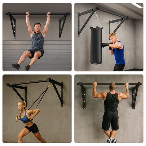 Pull Up Bar Wall Mounted, Adjustable Depth 51" Chin Up Bar, Strength Training Pull-Up Bars 500lbs Weight Capacity, Wall Mounted Pull Up Bars, Chin Up Workout Training Station for Home Gym Garage