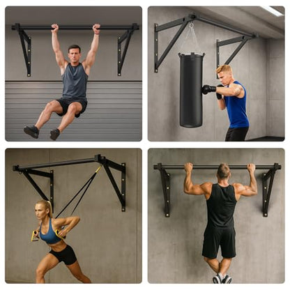 Pull Up Bar Wall Mounted, Adjustable Depth 51" Chin Up Bar, Strength Training Pull-Up Bars 500lbs Weight Capacity, Wall Mounted Pull Up Bars, Chin Up Workout Training Station for Home Gym Garage