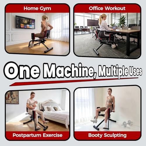 Hip Abductor Machine for Home Gym, 9 Levels Glute Workout Equipment, Booty Builder with 2 Resistance Bands, 2 in 1 Glute & Thigh Abductor Machine for Women & Men