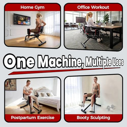 Hip Abductor Machine for Home Gym, 9 Levels Glute Workout Equipment, Booty Builder with 2 Resistance Bands, 2 in 1 Glute & Thigh Abductor Machine for Women & Men