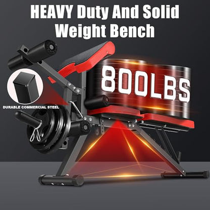 OPPSDECOR Adjustable Weight Bench with Leg Extension and Leg Curl, 800LBS 8-in-1 Incline Decline Flat Workout Bench with Preacher Curl Pad for Home Gym Strength Training