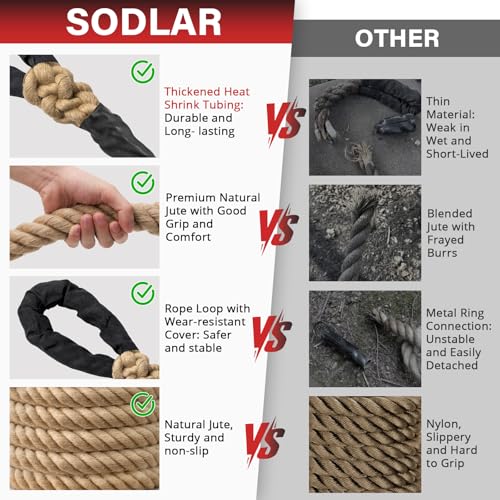 Climbing Rope Gym Workout - 10FT 15FT 20FT 25FT 30FT 35FT Heavy Duty Jute Thick Ropes for Adults Strength Training Outdoor Tree Swing Indoor Home Fitness Exercise - 1.5 Inch - size: 40FT