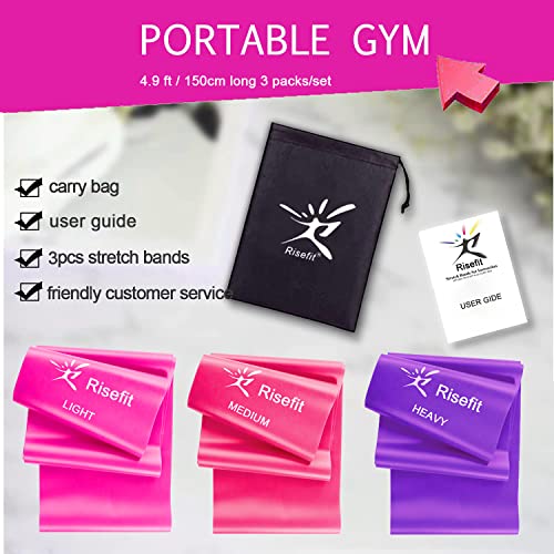 Therapy Flat Resistance Bands Set, Latex Free Flat Elastic Exercise Stretch Bands for Stretching, Flexibility, Pilates, Yoga, Ballet, Gymnastics, Rehab, Workout, Pink, Purple, Blue (3 Pack, 5 FT long) - color: Gradient Pink