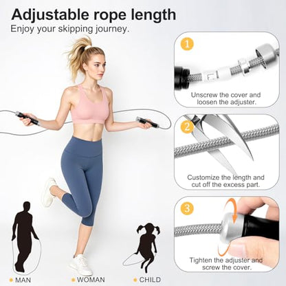 1LB Weighted Jump Ropes for fitness Women Men, Aluminum Handles for MMA, Boxing, CrossFit, Weight-loss Workouts, Tangle-Free Ball Bearing Rapid Speed Skipping Jump Rope with Adjustable 9mm Cotton & PVC Cord