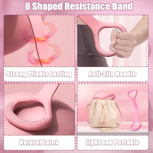 Upgrade 6-Tubes Pedal Resistance Band with Handle, Elastic Pull Rope Fitness with 8 Shaped Resistance Band, Multifunction Tension Rope for Abdomen Waist Arm Leg Training, Home Gym Exercise Equipment