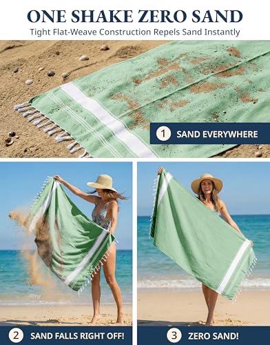 LANE LINEN Large Turkish Towel Set of 4 – Pre-Washed Pool Towels, Extra Large, Quick Dry & Sand Free, Fast Drying Lightweight Travel Towels, 39"x71" – Jade Green - color: 11: Jade Green, size: Pack of 4