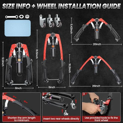 Twister Arm Trainer, 3 in 1 Hydraulic Power Chest Workout Equipment with Ab Roller Wheels and Hooks, Adjustable 22-440lbs Arm Trainer for Men Women, Home Gym Equipment for Full Body Strength Training - color: red