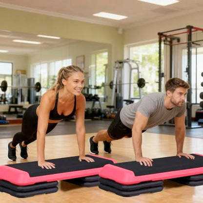 43'' Wide Adjustable Aerobic Step Platform - 4 Stackable Risers for Home Gym Cardio, Strength & Full-Body Training - color: Pink