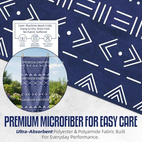 Hooded Microfiber Gym Towel – Highly Absorbent Car Seat Towel with Carry Bag – Double-Sided Sweat Towel, Reversible, Quick Dry & Sand-Resistant Fabric, Aztech Blue, 130 x 60cm