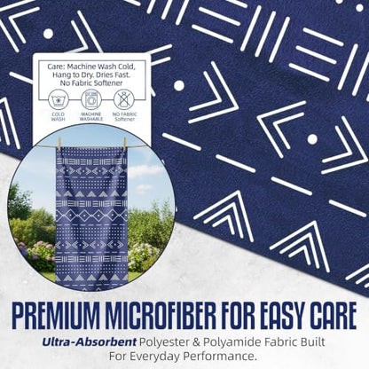 Hooded Microfiber Gym Towel – Highly Absorbent Car Seat Towel with Carry Bag – Double-Sided Sweat Towel, Reversible, Quick Dry & Sand-Resistant Fabric, Aztech Blue, 130 x 60cm