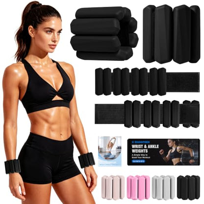 Wrist Weights, 2Pack Adjustable Ankle Weights for Women/Men, Silicone Weighted Bangles for Yoga, Pilates, Running & Walking, Arm & Leg Weights, 2lb