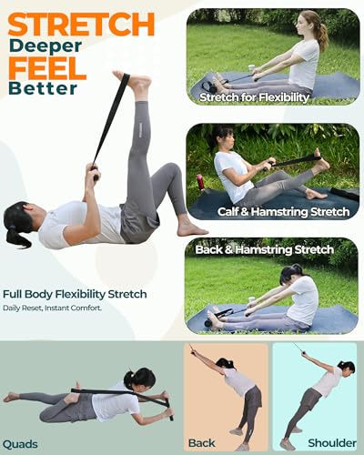 Nordic Hamstring Curl & Stretching Strap, Flexibility Training for Hamstrings, Hip, Quads & Back Stretcher, Forearm Strengthening, Sit-Up Bar for Ab Workout, Reverse Crunch, Spanish Squats