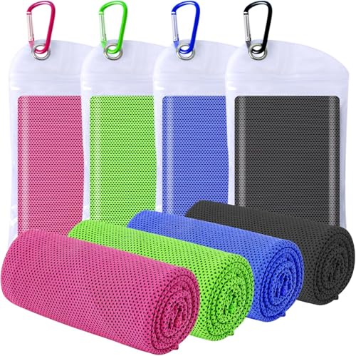 4 Pack Cooling Towels (40"x12"), Cooling Towels for Neck and Face, Gym Towel for Working Out, Soft Breathable Microfiber Ice Towel for Yoga Sport Running (Blue/Green/Pink/Black) - color: Blue/Green/Pink/Black