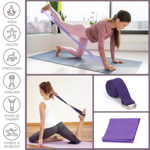 Foldable Yoga Mat and Blocks Set for Women with 2 Pack Yoga Blocks and Strap,Thin Non Slip Pilates Mat with Bag, Home Workout Equipment Essentials Starter Kit for Beginners Full Body Toning - color: Purple