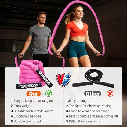 Weighted Jump Rope for Men Women, 3.68LB Adult Jump Ropes for Fitness Heavy Skipping Rope, Jumping Rope for Training Muscle Speed Home Gym Workout Equipment Exercise Jumpropes Weight Loss