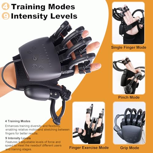 Hand Rehabilitation Robot Gloves for Stroke, Robotic Hand Glove for Stroke Rehab, Adjustable Strength, 4 Modes, Finger Training Therapy Equipment for Hemiplegia Stroke Patient with USB Chargeable