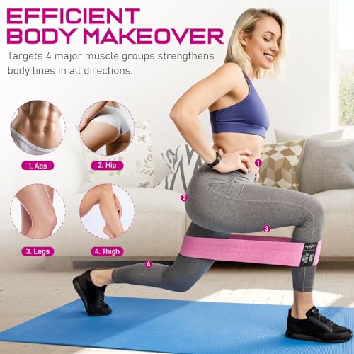 Fabric Resistance Bands for Working Out, Exercise Bands for Glutes and Legs - color: 4.Pink,Aqua,Grey,Black