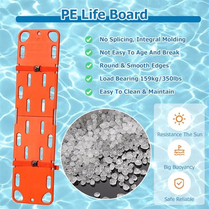 Foldable Spine Board Stretcher 75'' x 18.5'' - Portable Water-Resistant Emerncy Backboard for Pacs, Lifeguards, Pool & First Aid Training