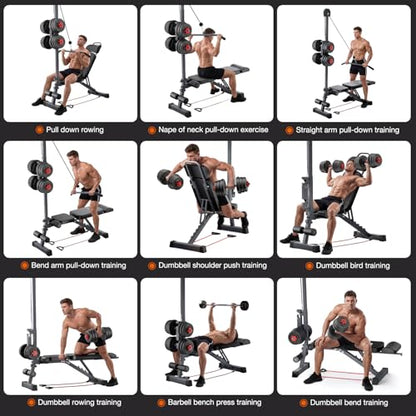 12-in-1 Home Gym LAT Pull Down & High Pulley System - Full Body Training Machine for Back, Chest, Arms & Tricep Workouts (Included Free Training Poster)
