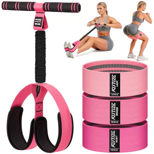 Pedal Resistance Band with Handle and Booty Bands Set for Women, 2 in 1 Fabric Exercise Bands for Core, Leg and Glutes, Full Body Home Gym Exercise Equipment for Yoga, Pilates, Physical Therapy