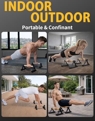 Wood Push Up Bar Set, 2PCS Non-Slip Handstand Bars, Parallettes Bars for Calisthenics and Push-Up Workouts, Solid Wood Grip with Metal Frame, Supports 550 LBS
