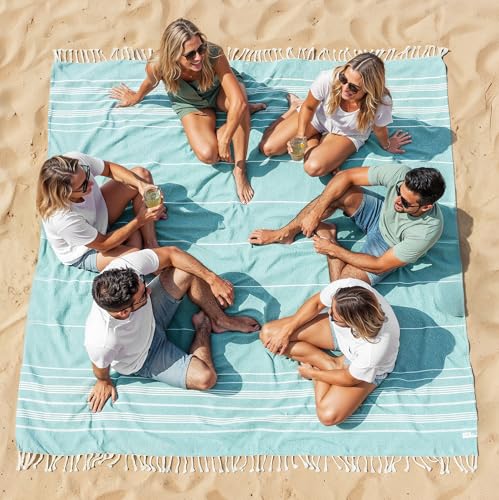 LANE LINEN Beach Blanket Sand Free, Picnic & Oversized Beach Towel - Aqua - color: 05: Aqua, size: Beach Blanket (82" x 82")
