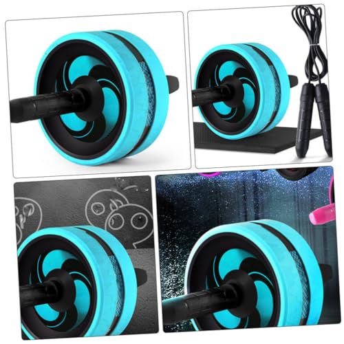 Mute Ab Roller with Non-slip Handles Knee Pad and Jump Rope for Women Core Strength Trainer for Home Gym Portable Fitness Wheel for Beginners and Advanced Users Blue and Black