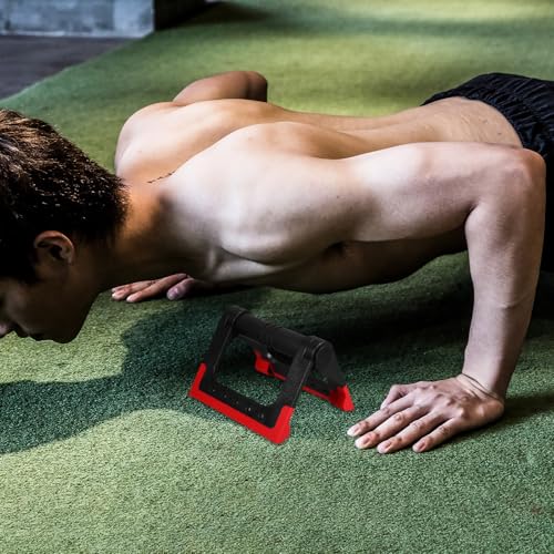 FRCOLOR Push-up Rack Bars for Men and Women, Rotating Push-up Stand with Non-slip Base, Red Metal Push-up Bracket Pair for Home Fitness Strength Training Equipment
