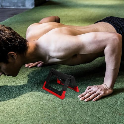 FRCOLOR Push-up Rack Bars for Men and Women, Rotating Push-up Stand with Non-slip Base, Red Metal Push-up Bracket Pair for Home Fitness Strength Training Equipment
