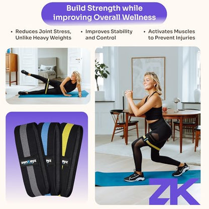 Resistance Fabric Booty Bands- 3 Working Out Hip Stretch Bands for Legs, Butt, Glutes- Exercise Loop Band for Workout, Stretching, Warm-Up, Strength Training, Squats, Build Glute & Muscle, Women & Men