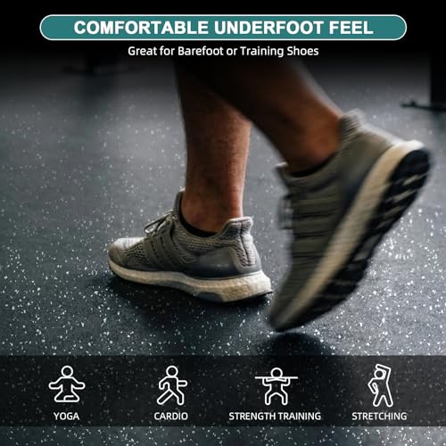 Heavy Duty Rubber Flooring Roll, 1/4" Thick EPDM Gym Rubber Mat, 6’ x 4’ Speckled Fitness Flooring for Home Gym & Garage, Non-Slip Exercise Equipment Floor Mat, Noise Reducing, Black with Red Flecks - size: 6'×4'
