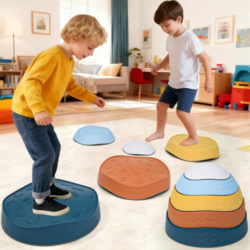 Gentle Monster Stepping Stones for Kids, Set of 6/8/11 PCS for Balance with Non-Slip Bottom - Exercise Coordination and Stability (Egg-Morandi) - color: Egg-Morandi