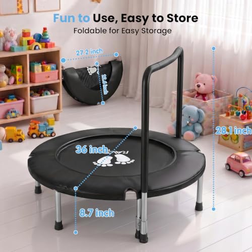 RAVS 36" Toddler Trampoline, Foldable Indoor Kids Trampoline with Handle - color: Black