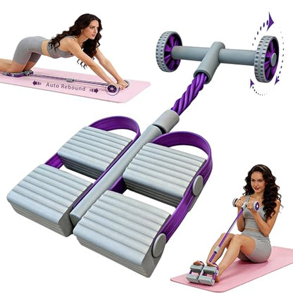 Resistance Bands with Handles, 6 Tube Pedal Resistance Band for Exercise, Dual Pedal Adjustable Resistance, Ab Roller Handle Full Body Home Workout Equipment for Abs, Legs, Arms, Women