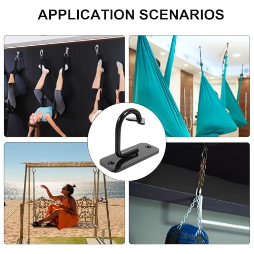 Cabilock Yoga Hammock Wall Anchor Hooks, Heavy Duty Black Pilates Fixed Hooks for Home Gym Strength Training, Resistance Band and Battle Rope Strap Ceiling Hangers