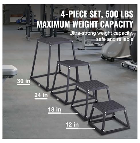 Plyometric Jump Boxes Set, 12/18/24/30 Inch Plyo Box for Fitness, Jumping Agility Platform for Strength Training, Step Up Box for Home Gym - Black