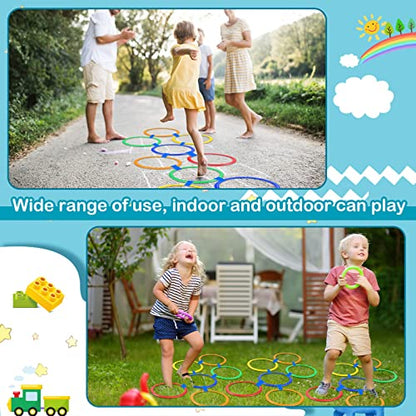 2 Sets of Hopscotch Outdoor Squares 20 Pcs Hopscotch Ring Game with 30 Pcs Connectors Outdoor Indoor Obstacle Course for Kids Playground Agility Training(11 Inch,Hoop) - style: Hoop