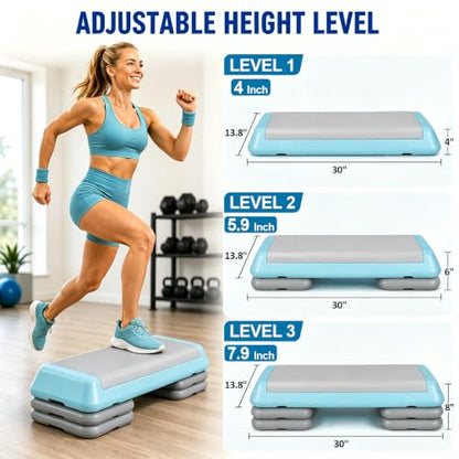 Aerobic Step Platform Height Adjustable Workout Step - color: Double-layer Base-Skyblue