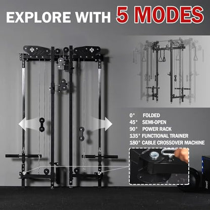 Mikolo Folding Squat Rack, Wall Mounted Power Rack with Cable Crossover Machine & LAT Pull Down, Functional Trainer with 5 Adjustable Function Modes, for Home Gym and Space Saving - color: Black, size: WR00 SlimFold (Rack Only)