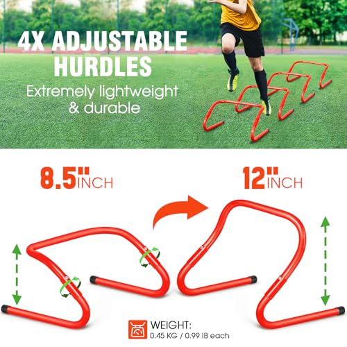 Agility Ladder Speed Training Equipment Set-20ft Agility Ladder,12 Soccer Cones,4 Hurdles, Jump Rope, Running Parachute| Basketball Football Soccer Training Equipment for Kids Youth Adults - color: yellow