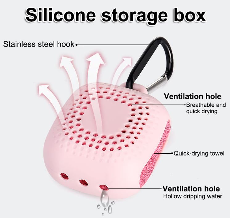 Outdoor Travel Quick Drying 40CM Towel with Portable Creative Silicone Box, Microfiber Cold Sports Quick Drying Towel, Gym, Beach, Yoga, Sports Travel (Pink)