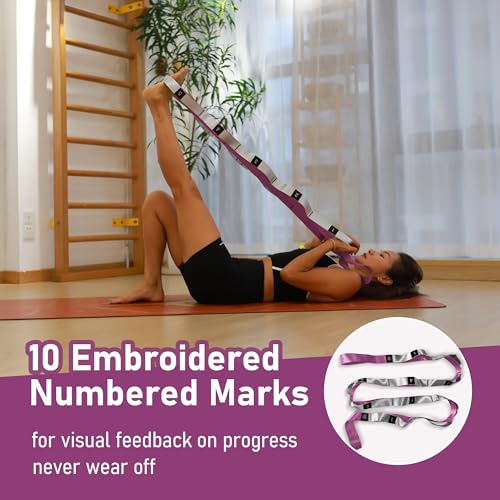 Stretch Bands for Exercise, Non Elastic Yoga Stretching Strap with Loops, 3.8cm x 2.45m, Stretching Bands for Physical Therapy, Yoga, Pilates, Dance, Gymnastics Exercise