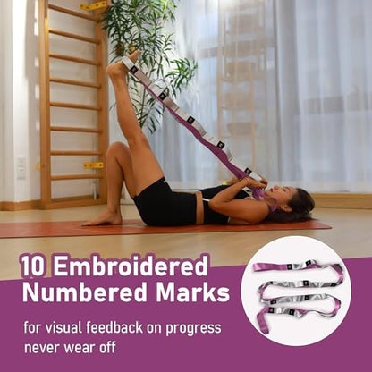 Stretch Bands for Exercise, Non Elastic Yoga Stretching Strap with Loops, 3.8cm x 2.45m, Stretching Bands for Physical Therapy, Yoga, Pilates, Dance, Gymnastics Exercise