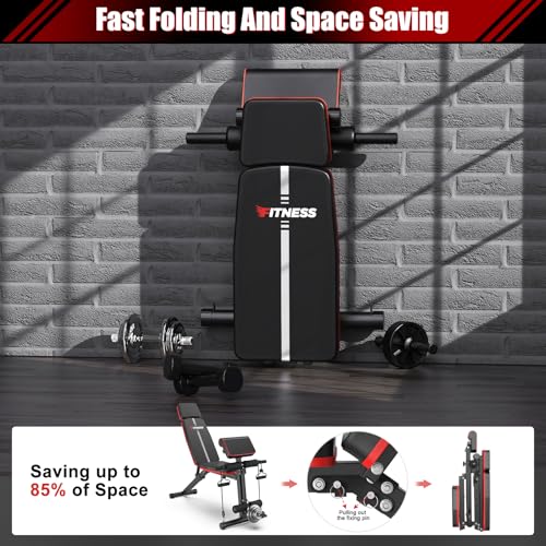 XDDIAS Adjustable Weight Bench, Workout Bench with Leg Extension and Preacher Curl Pad, Weight Bench for Home Gym, Foldable Exercise Bench, Quick Adjustment Incline Bench Press - color: Black+Red