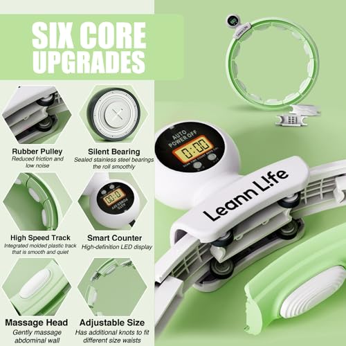 U5 Smart Weighted Hula Hoop with Counter & Waist Trimmer – 16 Knots, 28"–46" Adjustable Infinity Hoop Plus Size, Quiet Rubberized Wheels, Ab Workout Fitness, Weight Loss, Abdominal Toner