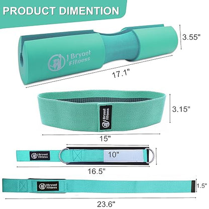 J Bryant Barbell Pad Set with 2 Ankle Straps for Cable Machines Hip Resistance Band Weight Lifting Straps Thick Cushion Hip-Thrusts Pad with Carry Bag for Squats Bench Press Workout - color: lakegreen set