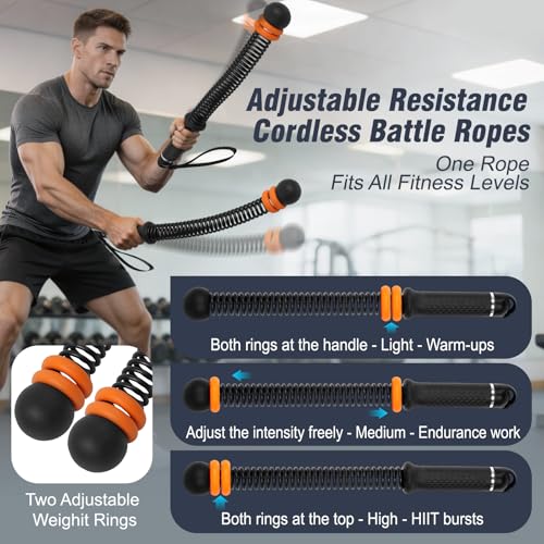 Adjustable Ropeless Battle Ropes, Weighted Cordless Battle Ropes for Home Gym, Quiet Non-Slip Exercise Ropes for Home Workout, Portable Battle Rope for HIIT Strength & Low-Impact Cardio