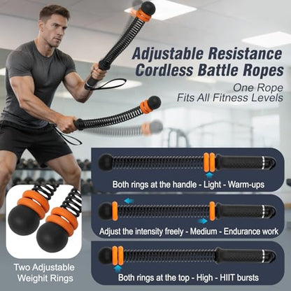 Adjustable Ropeless Battle Ropes, Weighted Cordless Battle Ropes for Home Gym, Quiet Non-Slip Exercise Ropes for Home Workout, Portable Battle Rope for HIIT Strength & Low-Impact Cardio