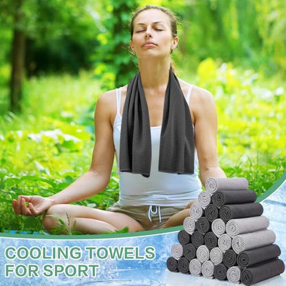 BBTO 80 Pcs 32 x 12 Inch Microfiber Cooling Towels, Ice Cold Towel for Neck and Face Breathable Chilly for Yoga, Sport, Gym, Workout, Camping and More Activities(Dark Gray and Light Gray)