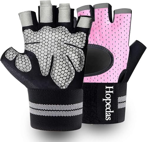 Workout Gloves Weight Lifting Gloves Palm Support Protection for Men Women, Exercise Gloves Sports for Training, Fitness, Gym, - color: Wrist Wrap Pink, size: Large
